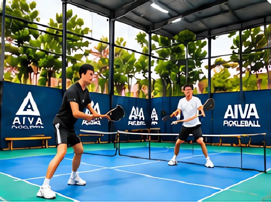 Hai người chơi đánh đôi trên sân AIVA Pickleball